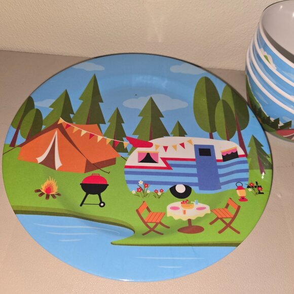 Melamine Dinnerware Set for 4. 12Pcs Camping Dishes Set RV Easy Stackable Picnic - Picture 2 of 4